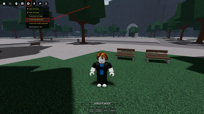 Botão/menu Customize Kill Sound em&nbsp;The Strongest Battlegrounds