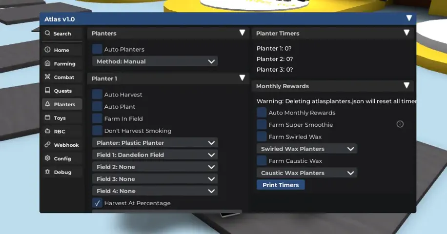 Planting category of the Bee Swarm Simulator script