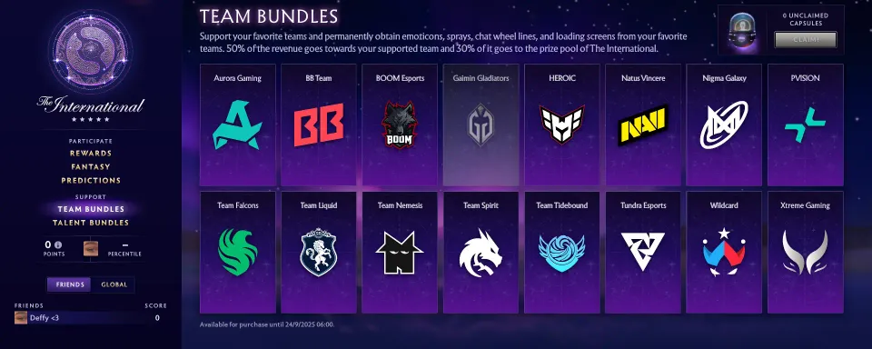 Inilabas ng Valve ang The International 2025 Team at Talent Bundles — 30% ng kita mula sa kanilang benta ay mapupunta sa prize pool