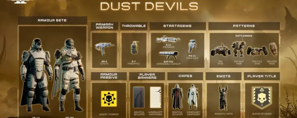 Все предметы в Helldivers 2: Dust Devils Warbond